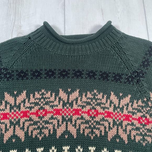 Vintage Eddie Bauer Sweater Women Large Red Nordic Fair Isle Roll Neck Holiday - Picture 2 of 15